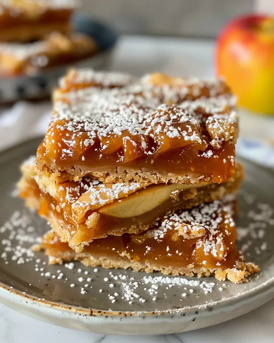 Close-up of salted caramel apple bars fresh from pressure cooker