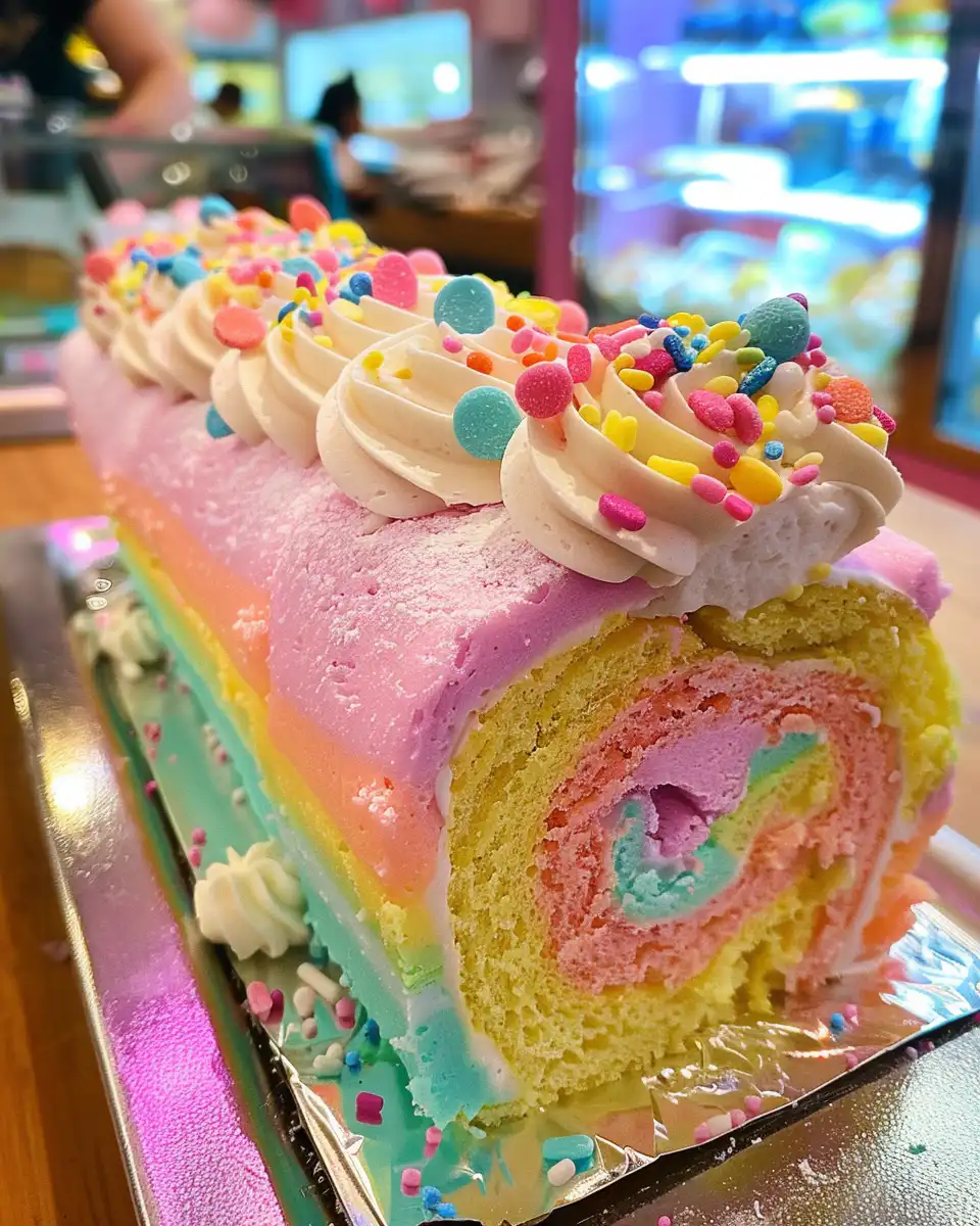 Slice of Japanese Cotton Candy Swiss Cake Roll showing whipped cream filling