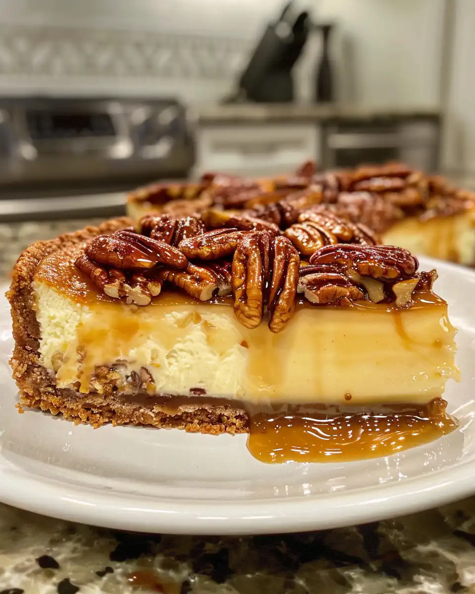 Ingredients for pecan pie cheesecake including graham crackers, sugars, cream cheese, and pecans