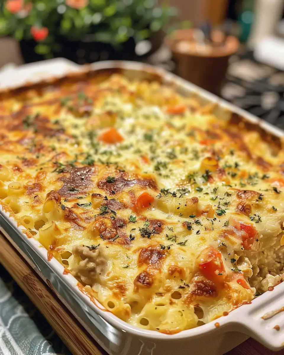 Finished pressure cooker casserole with melted cheese and vibrant salsa