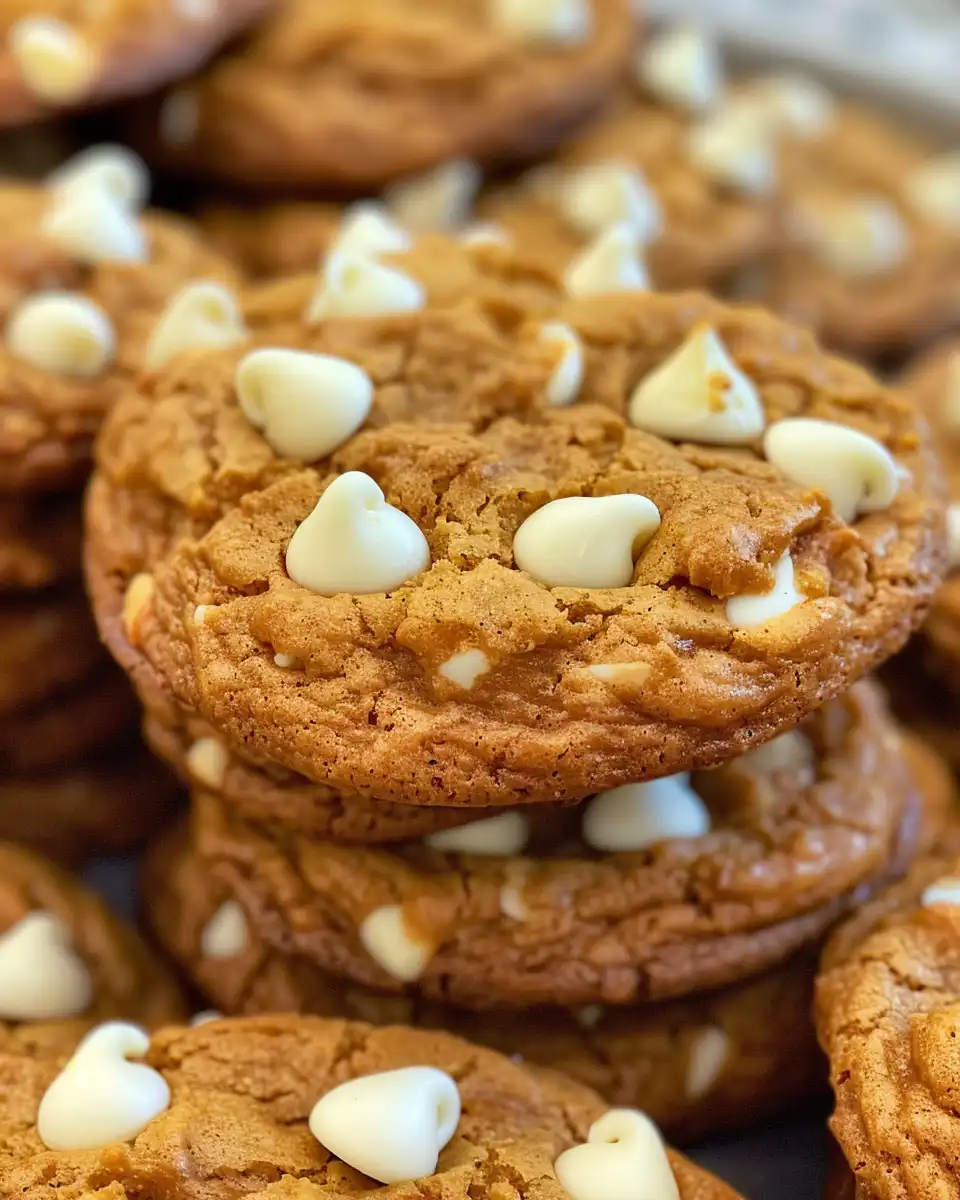 Freshly baked pumpkin white chocolate chip cookies steaming hot
