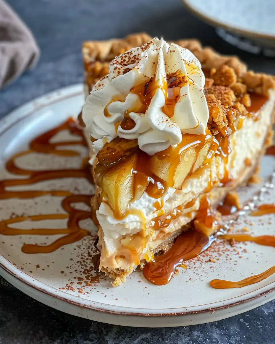 Top view of salted caramel apple pie cheesecake fresh out of the pressure cooker