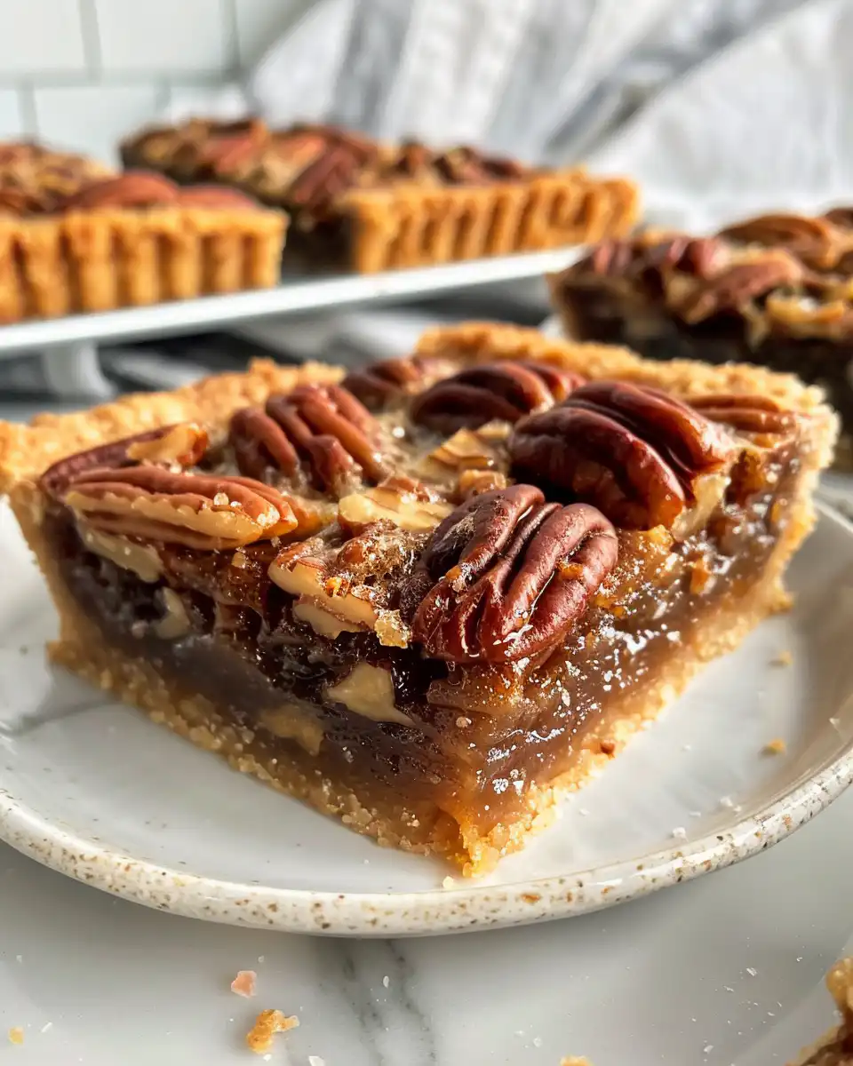 Poured pecan filling over crumbly pie crust before baking