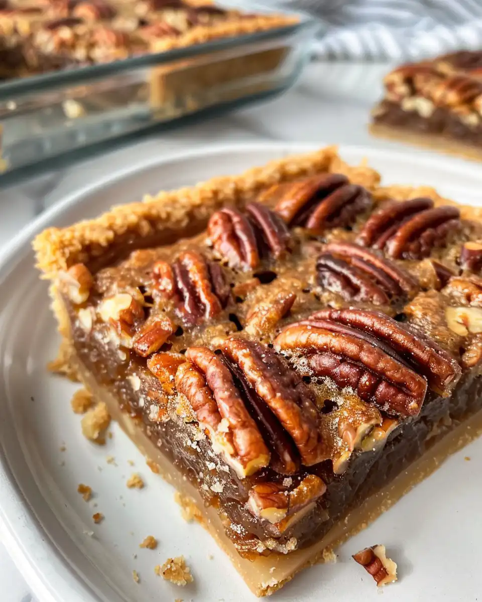 Salted maple pecan pie bars fresh and ready to serve