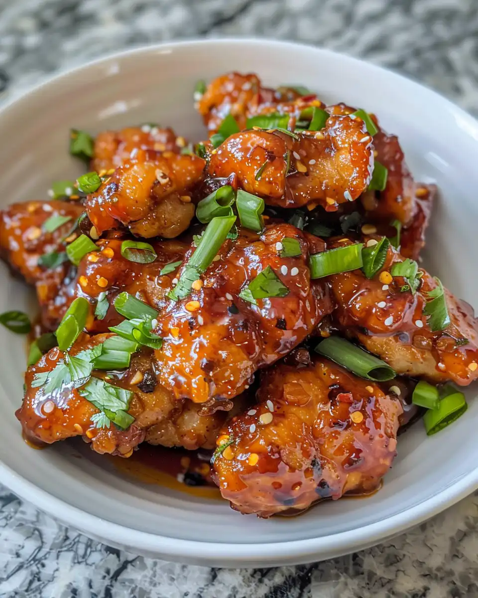 Chicken cutlets simmering in sweet chili sauce in skillet