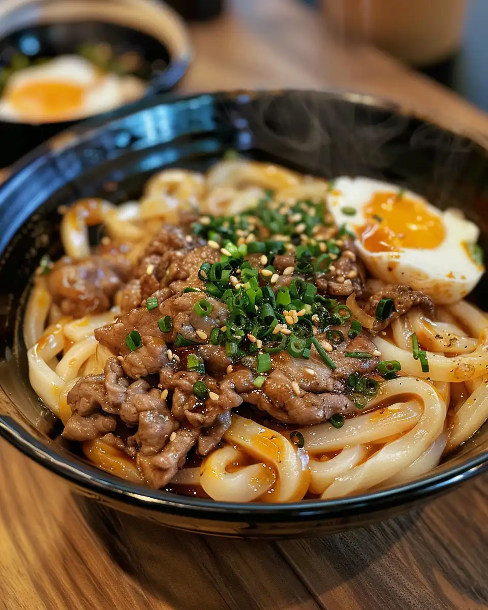 Steaming hot yaki udon in pressure cooker ready to eat