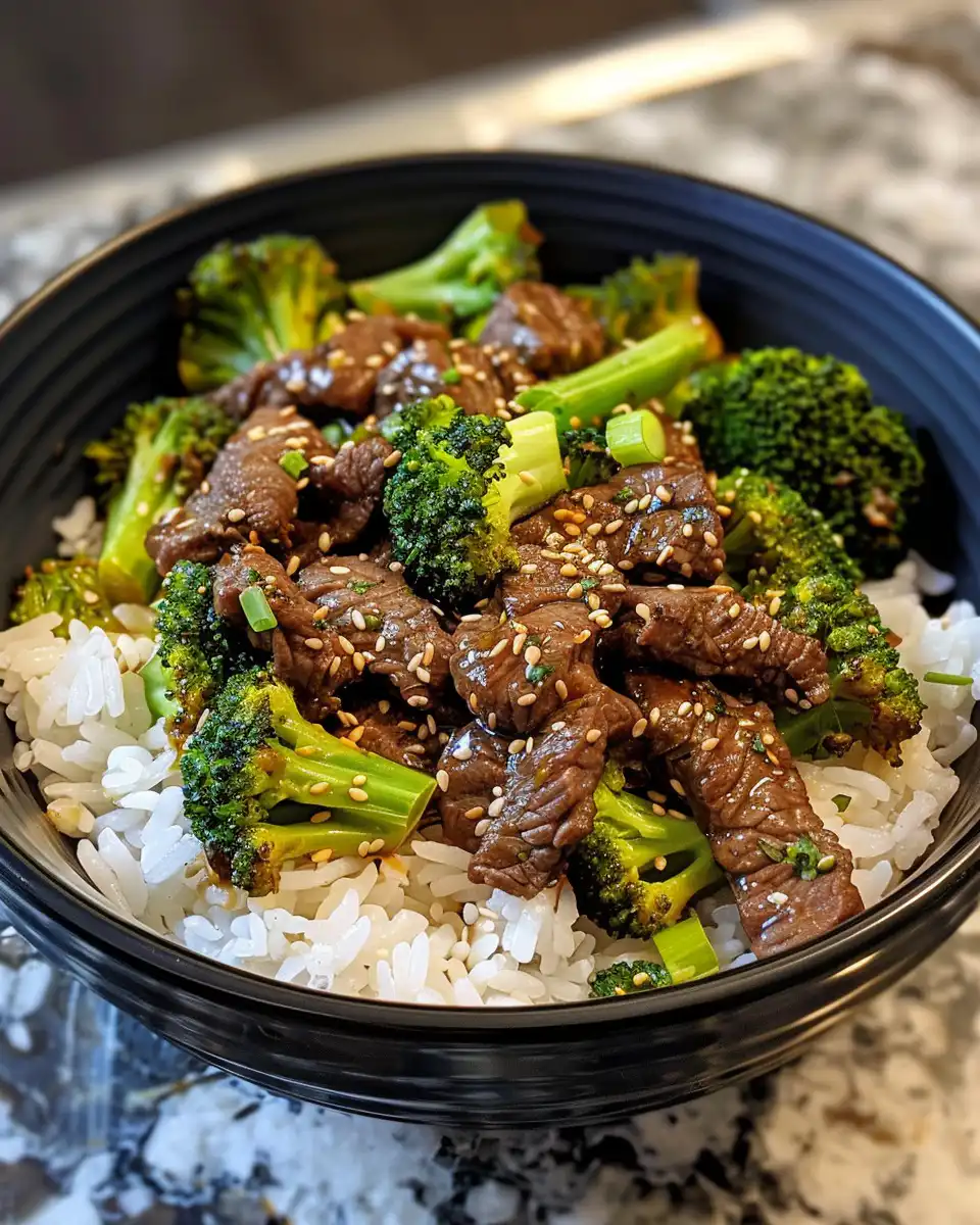 Ingredients for beef and broccoli including fresh broccoli and round steak pieces