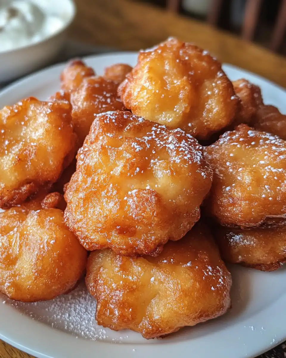Close up of golden fried cinnamon apple fritters
