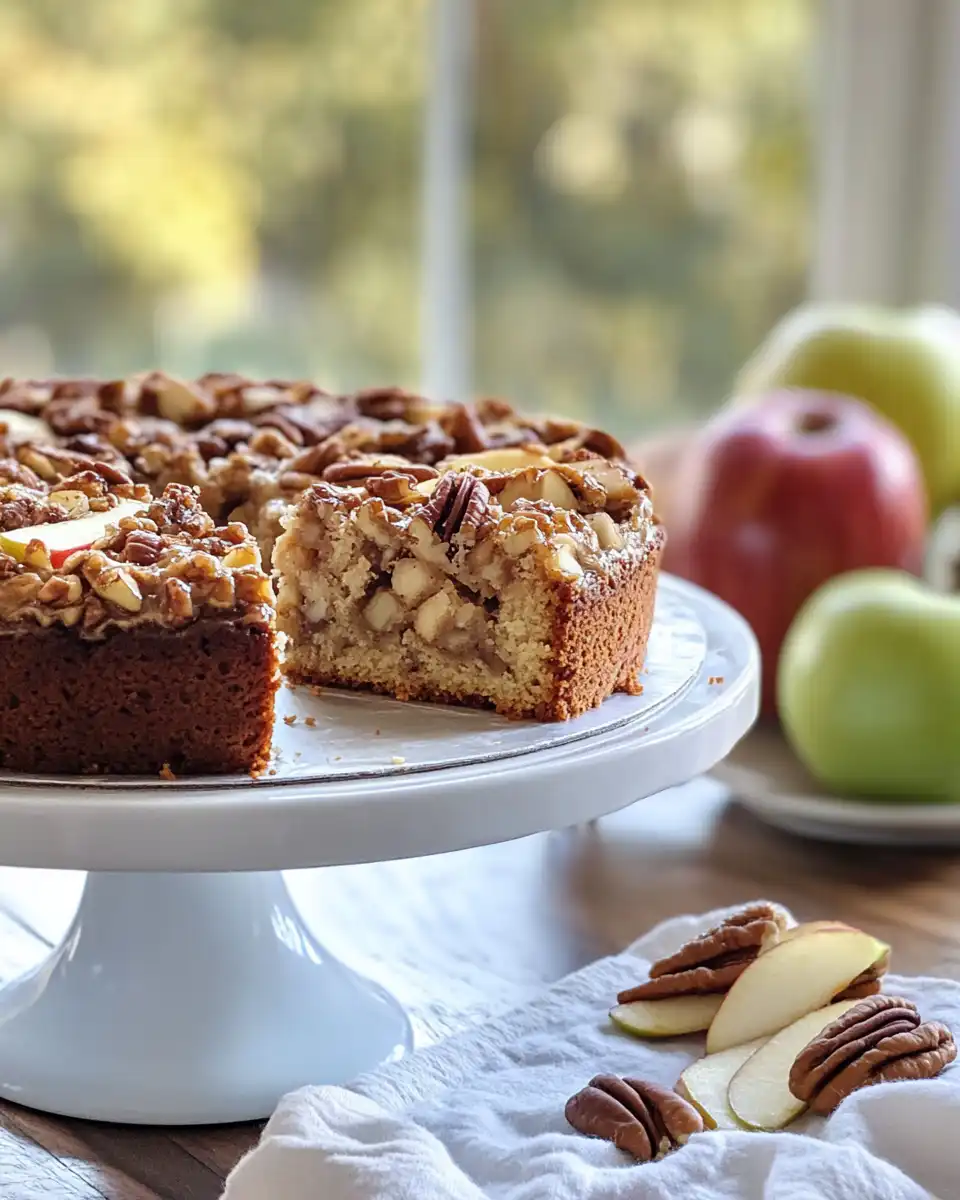 Ingredients for Apple Pecan Cake including apples, pecans, and coconut