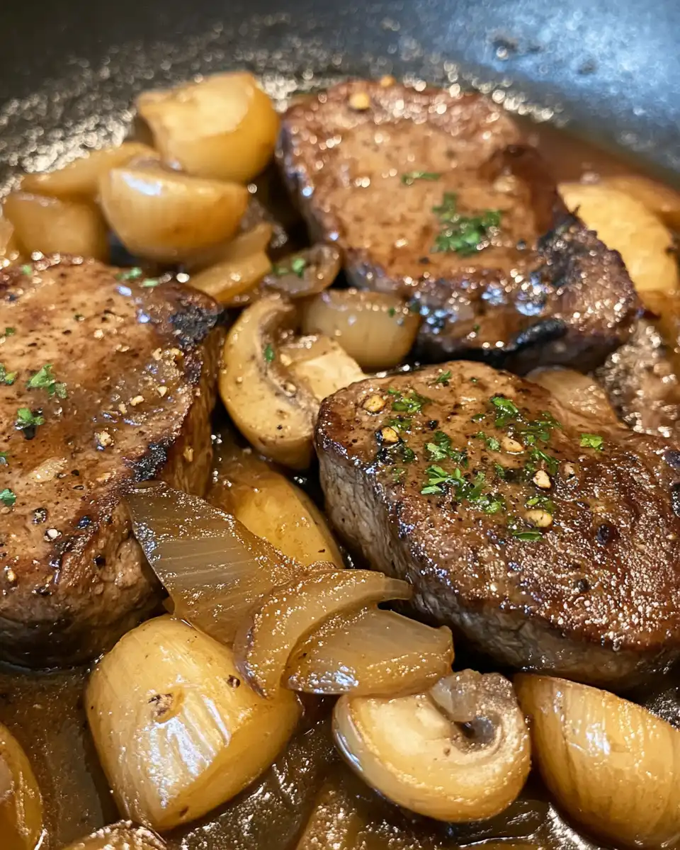 Close up of beef sauté with onions sizzling in pressure cooker
