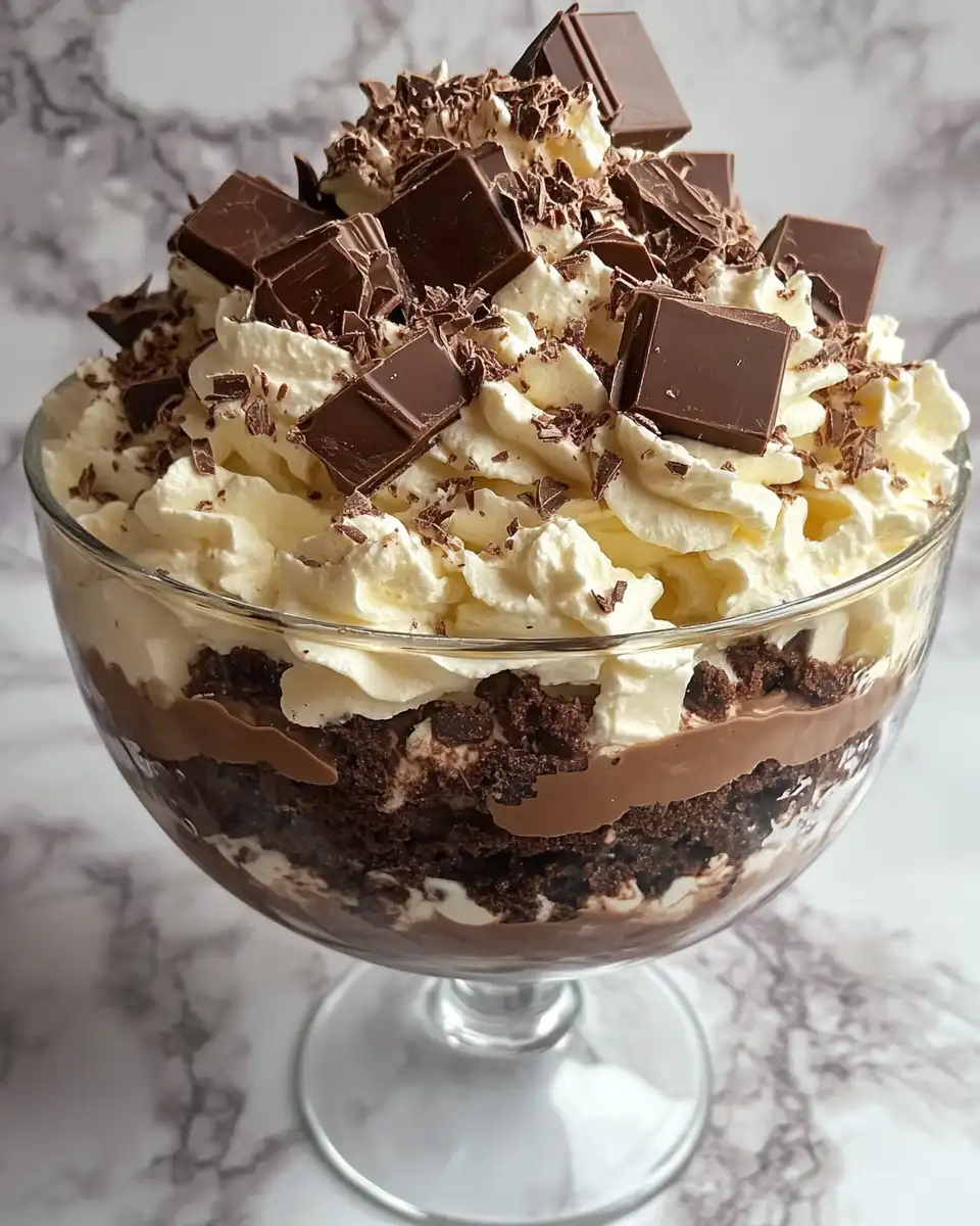 Close up of Baileys Chocolate Cheesecake Trifle dessert ready to eat