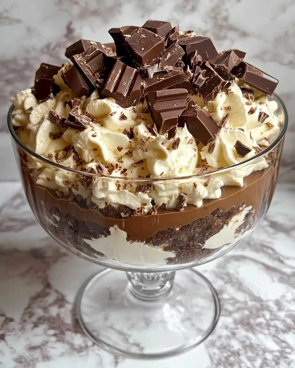 Baileys Chocolate Cheesecake Trifle in a clear dish