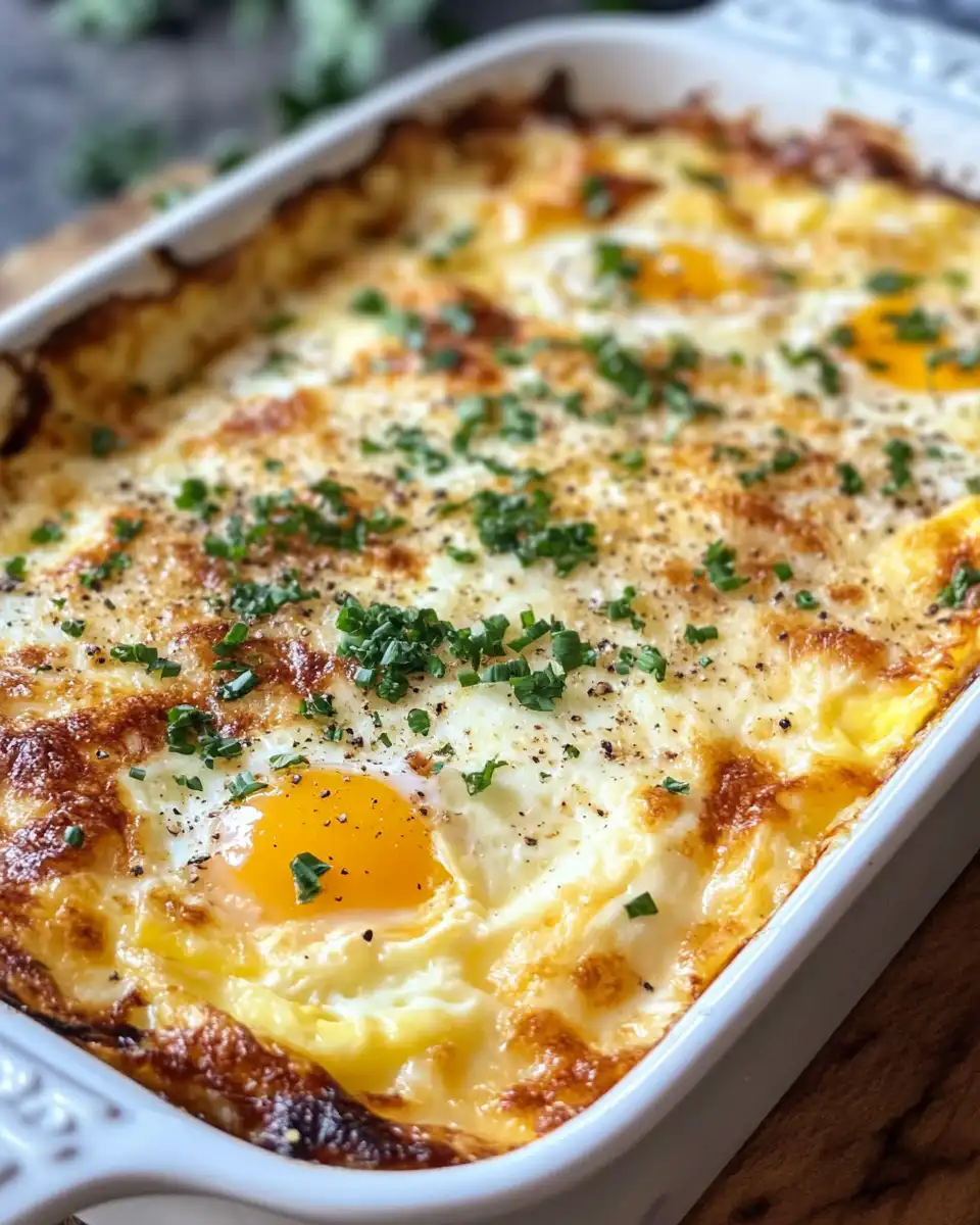 Final baked eggs in ramekins showing runny yolks and melted cheese