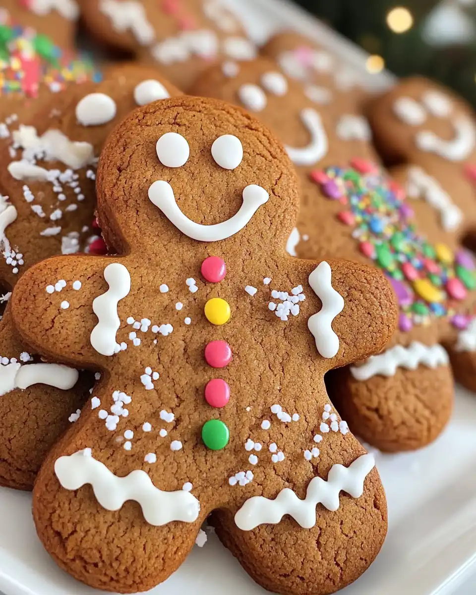 Close-up of decorated gingerbread cookies with icing and sprinkles