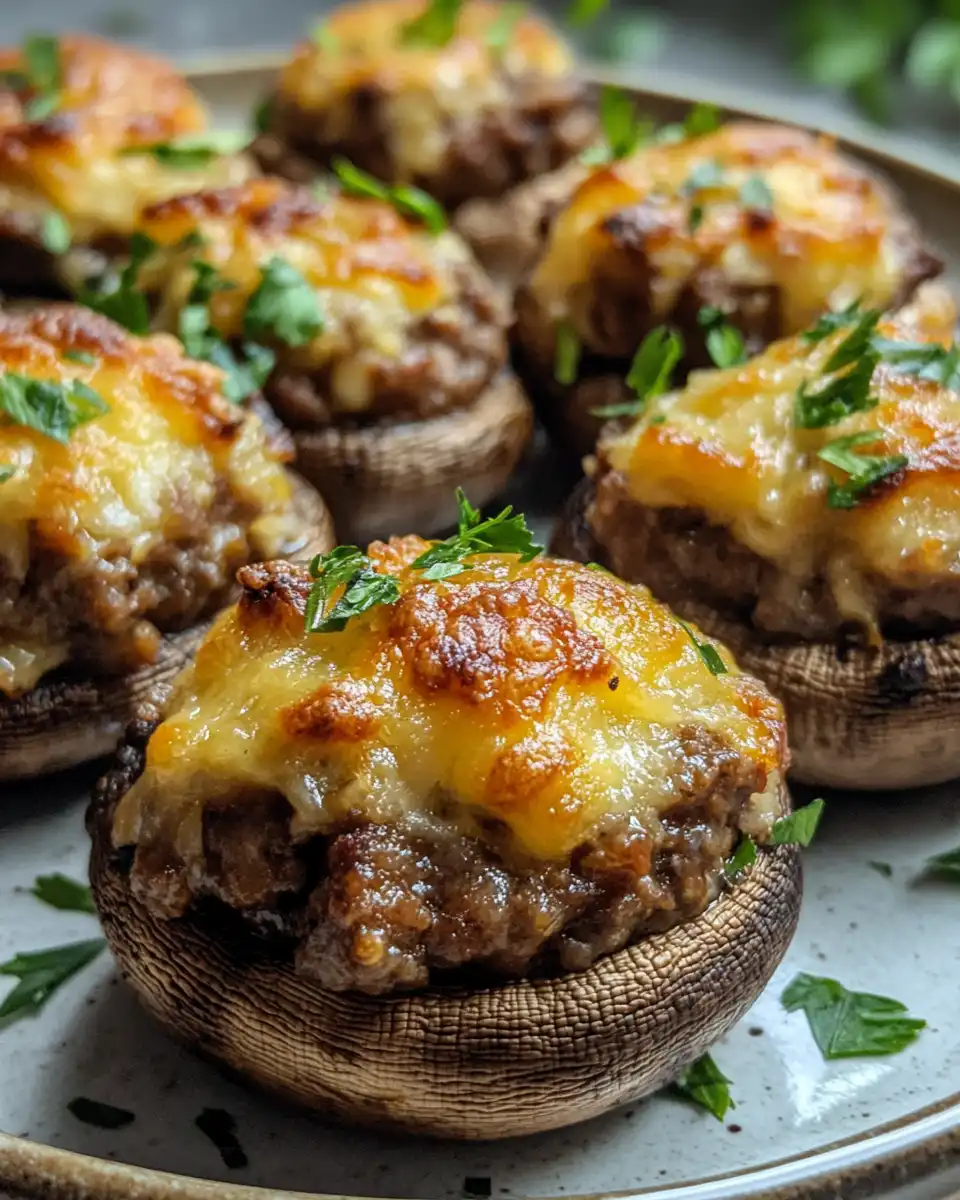 Beef stuffed mushrooms just out of the pressure cooker