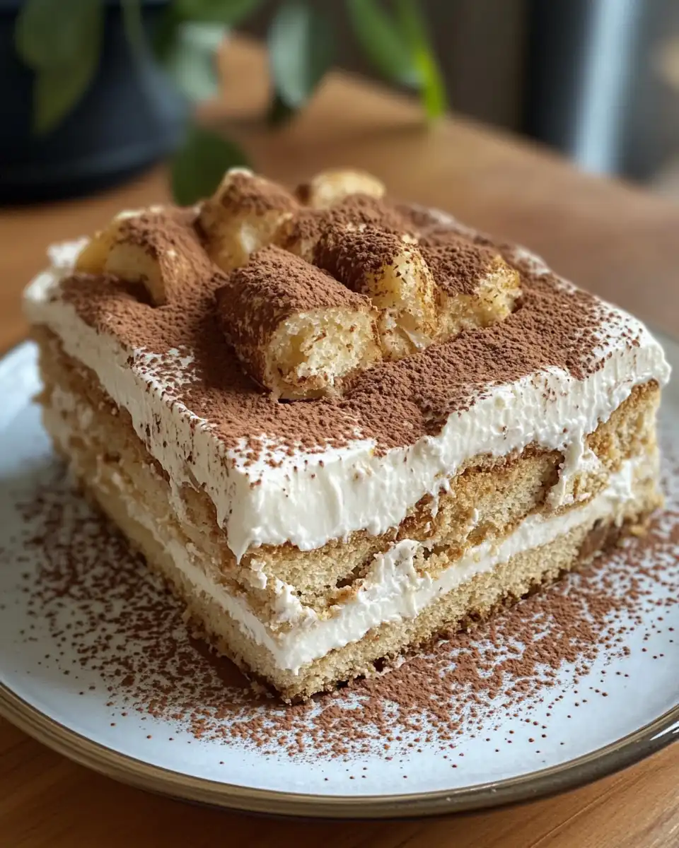 Finished Biscoff tiramisu served in a dish, showing layers and garnished top