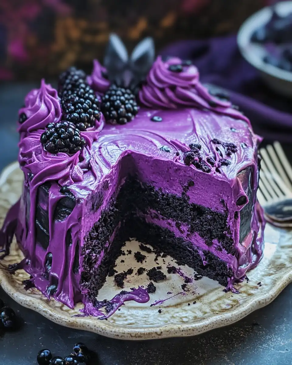 Blackberry Velvet Gothic Cake fresh and ready