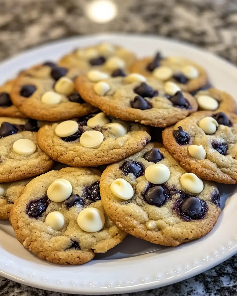 Finished blueberry white chocolate cookies on cooling rack