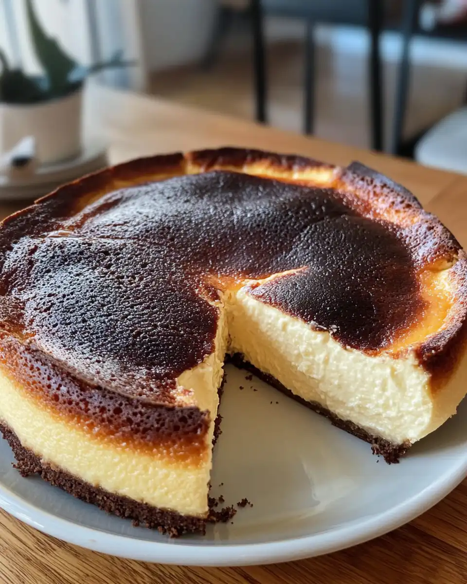 Burnt Basque cheesecake baking with caramelized top in pressure cooker
