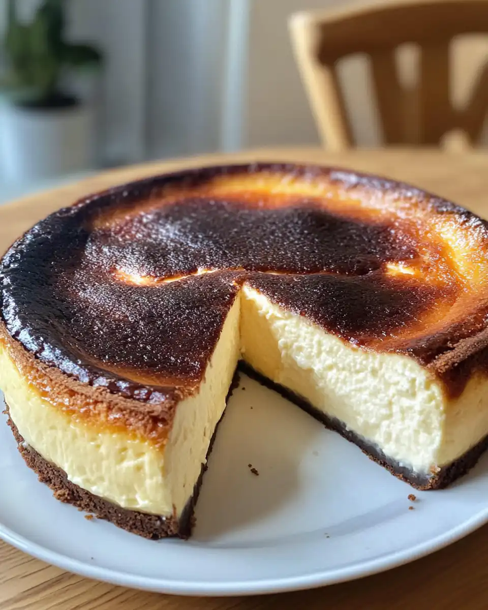 Slice of burnt Basque cheesecake showing creamy texture and caramelized crust