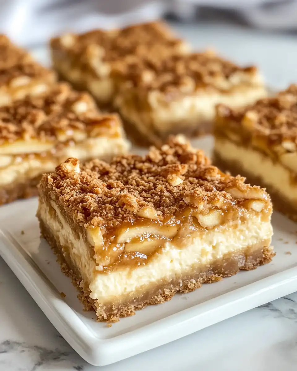 Close up of caramel apple cheesecake bars fresh and ready to eat