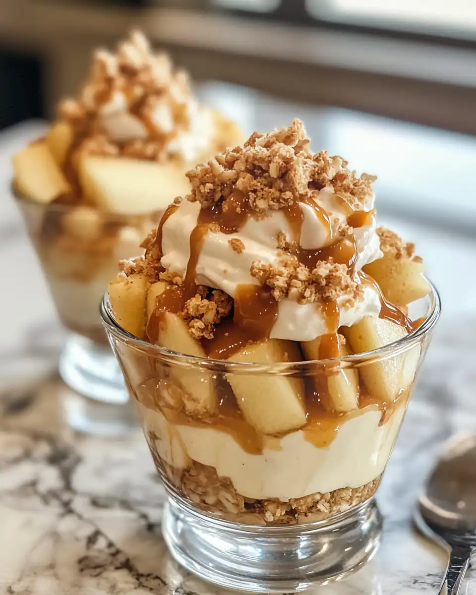 Caramel apple dessert cups fresh and ready served in small cups