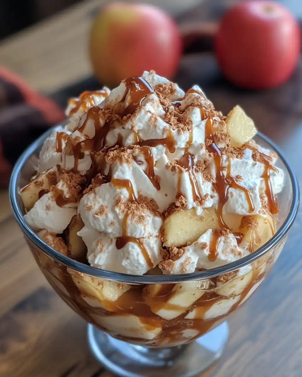 Mixing bowl with ingredients for caramel apple fluff salad