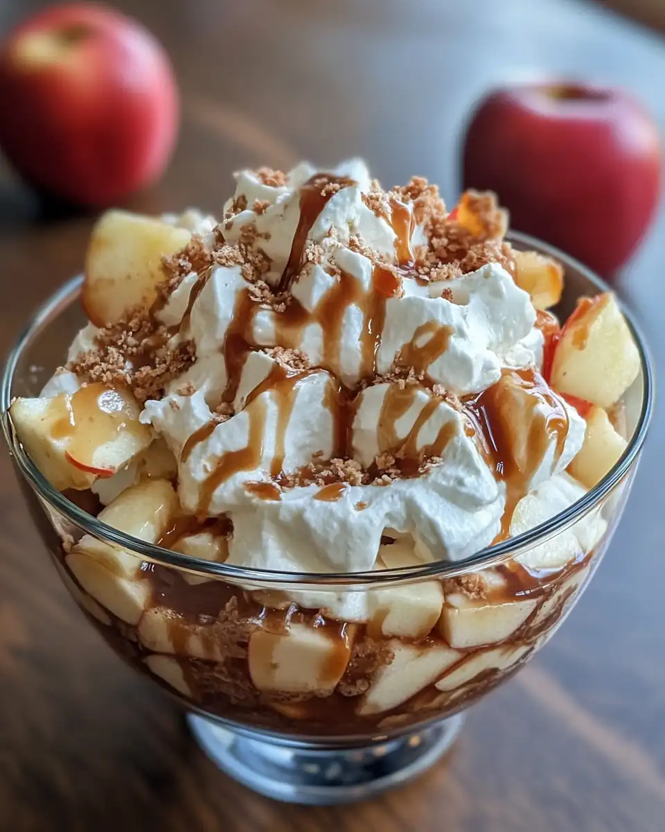 Caramel Apple Fluff Salad served chilled in bowl