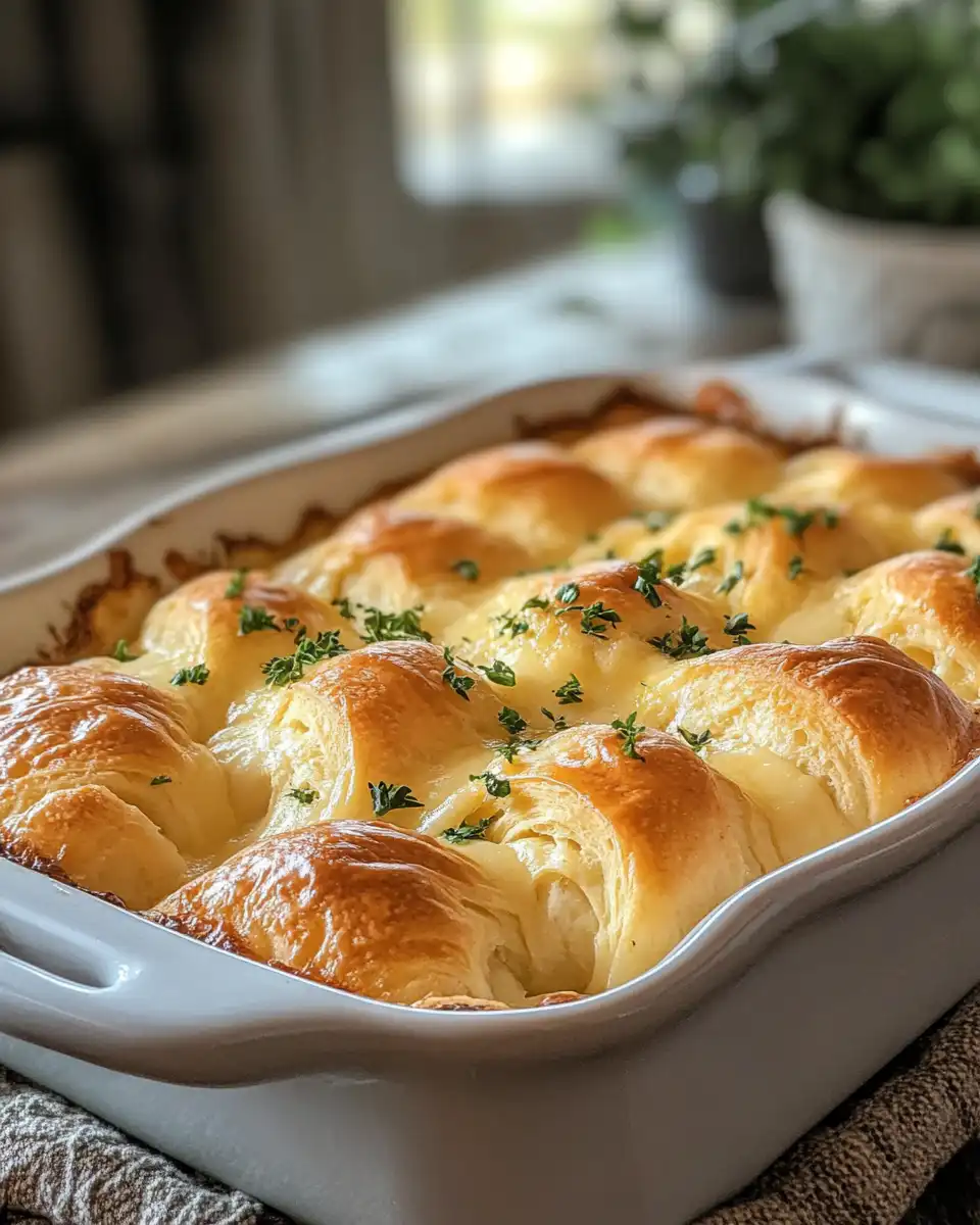 Cheesecake crescent rolls casserole in a dish