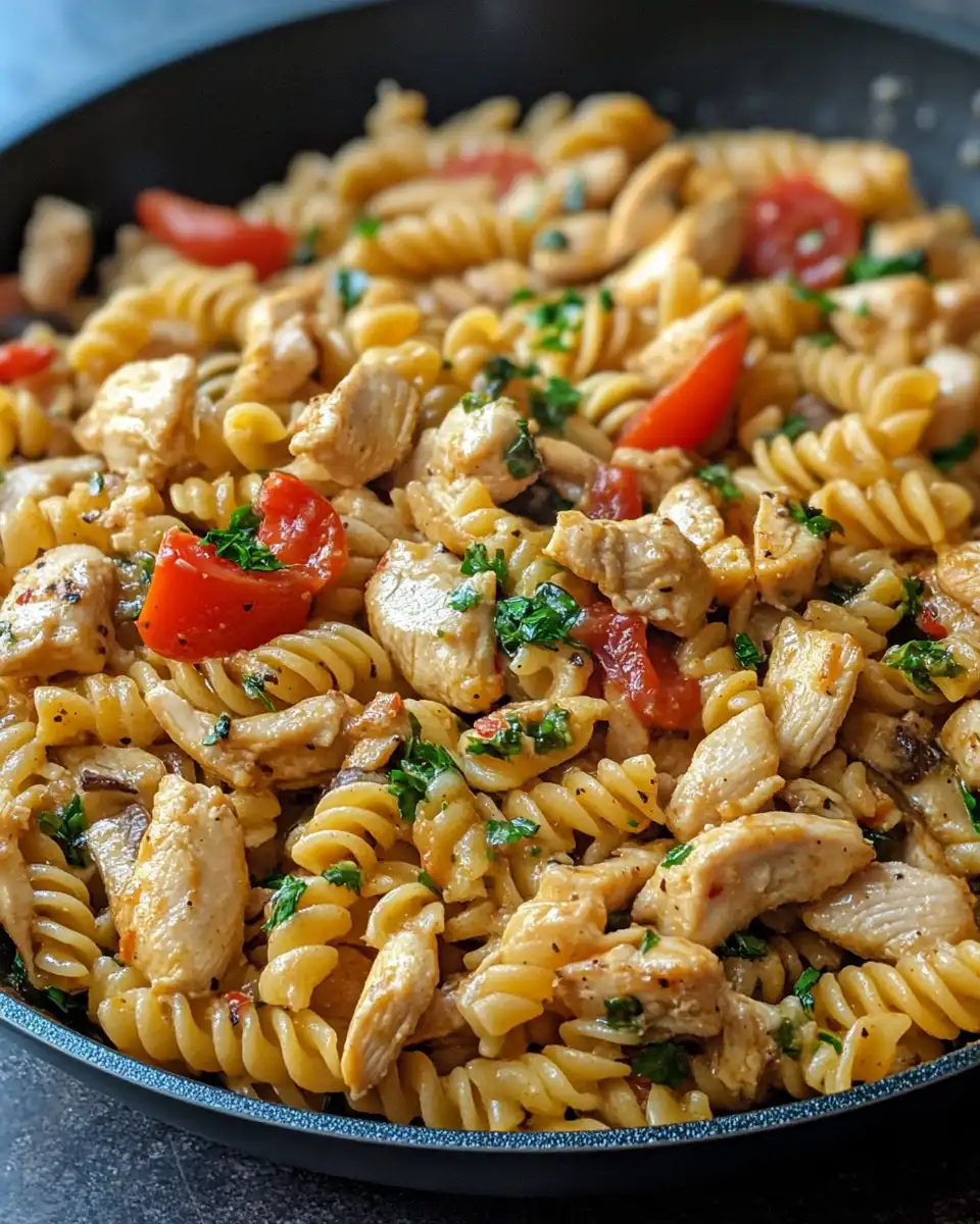 Pressure cooker steaming cheesy cajun garlic chicken rotini skillet cooking