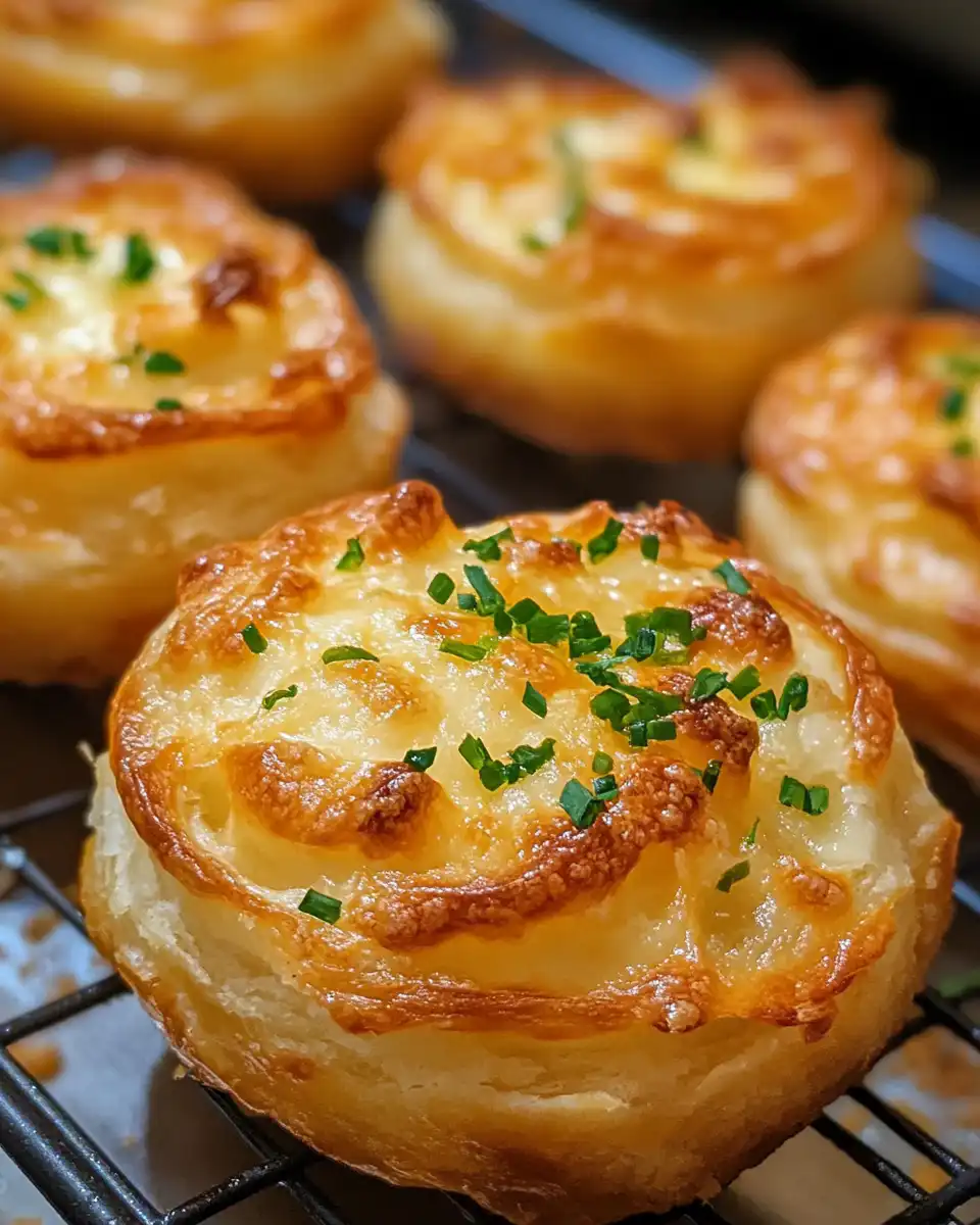 Golden cheesy garlic cruffins baking in pressure cooker with steam