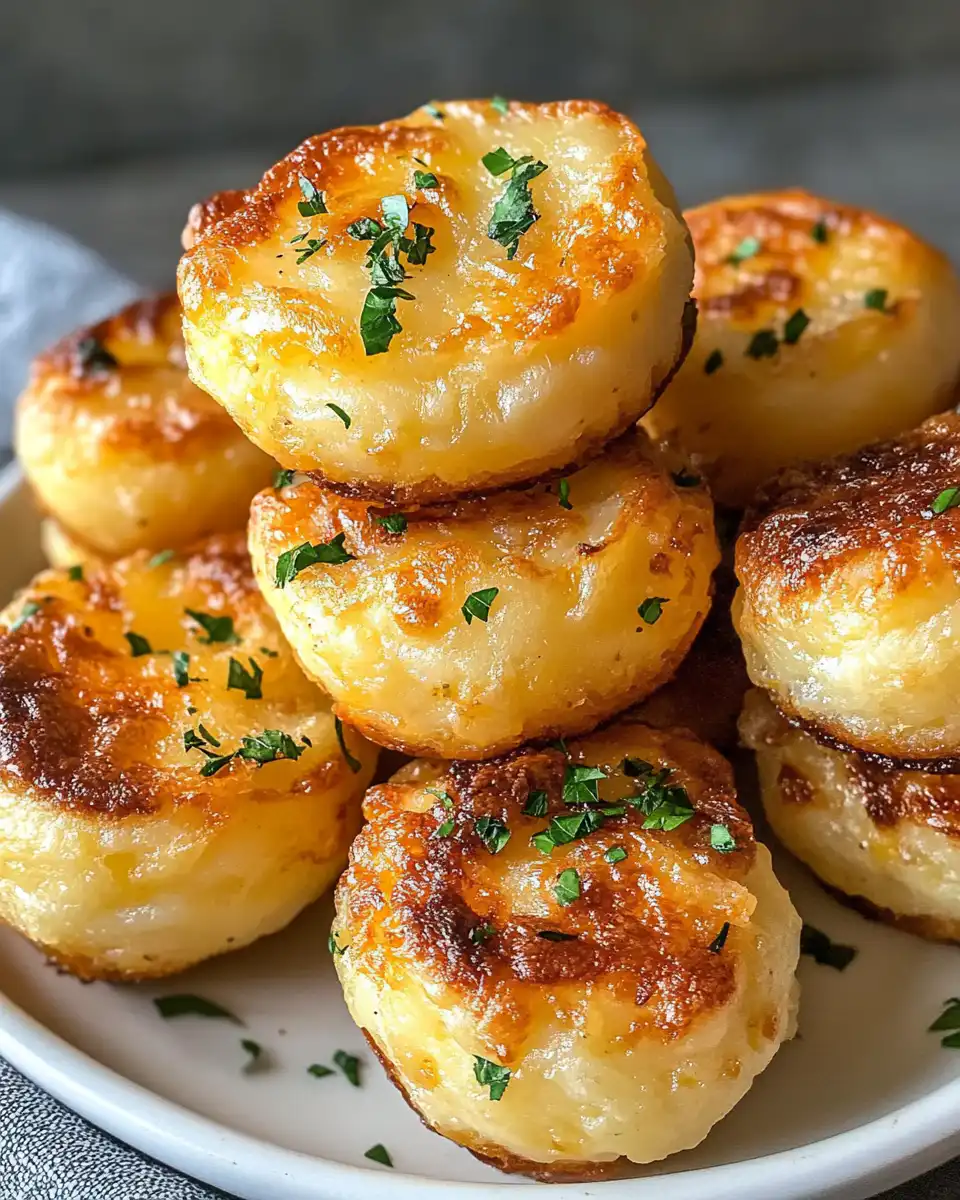 Golden crispy cheesy mashed potato puffs fresh from pressure cooker and oven