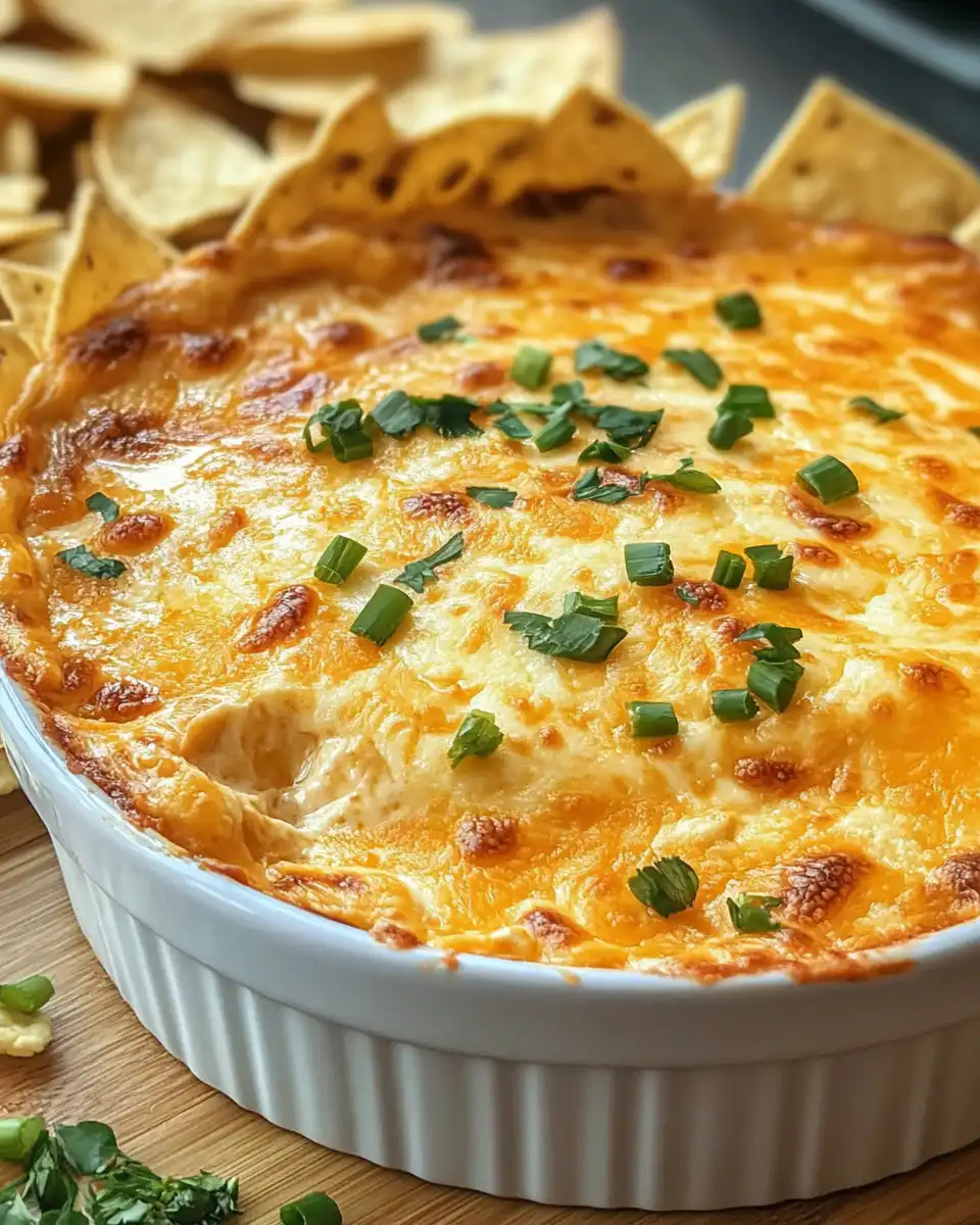 Baked cheesy Texas Trash Dip topped with jalapenos and cilantro