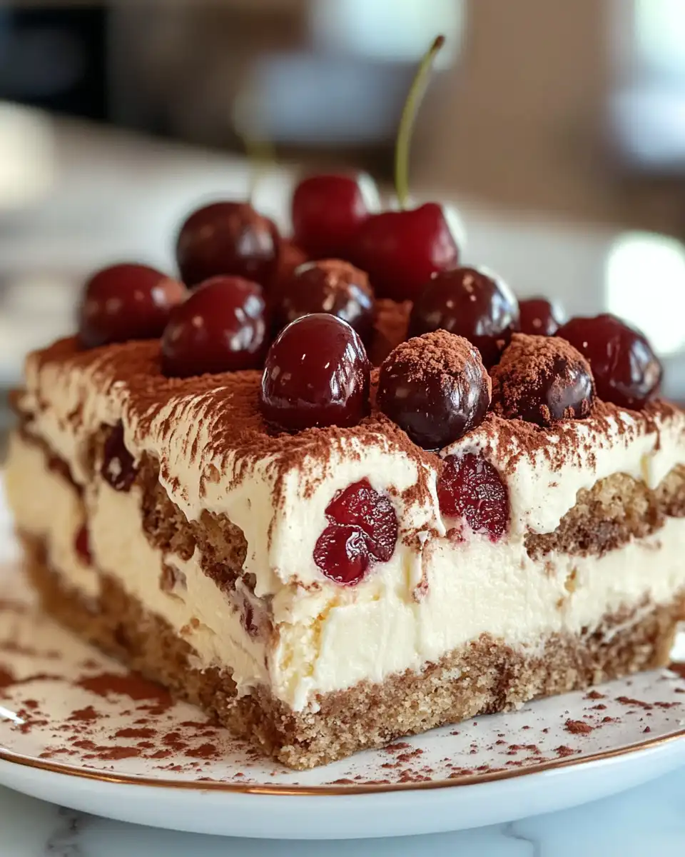 Ingredients including cherries, sugar, mascarpone, and ladyfingers