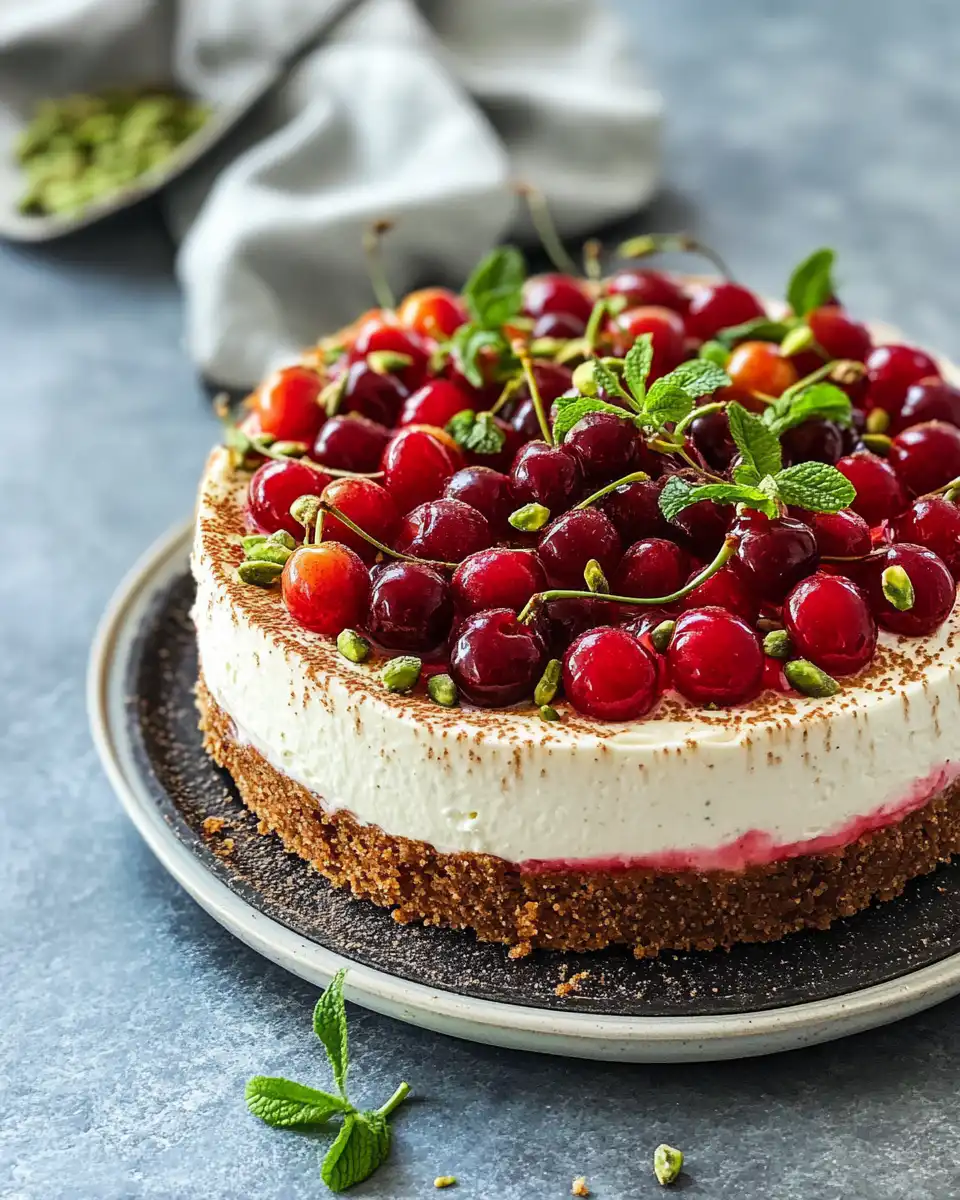 Cherry Pistachio Cheesecake in springform pan