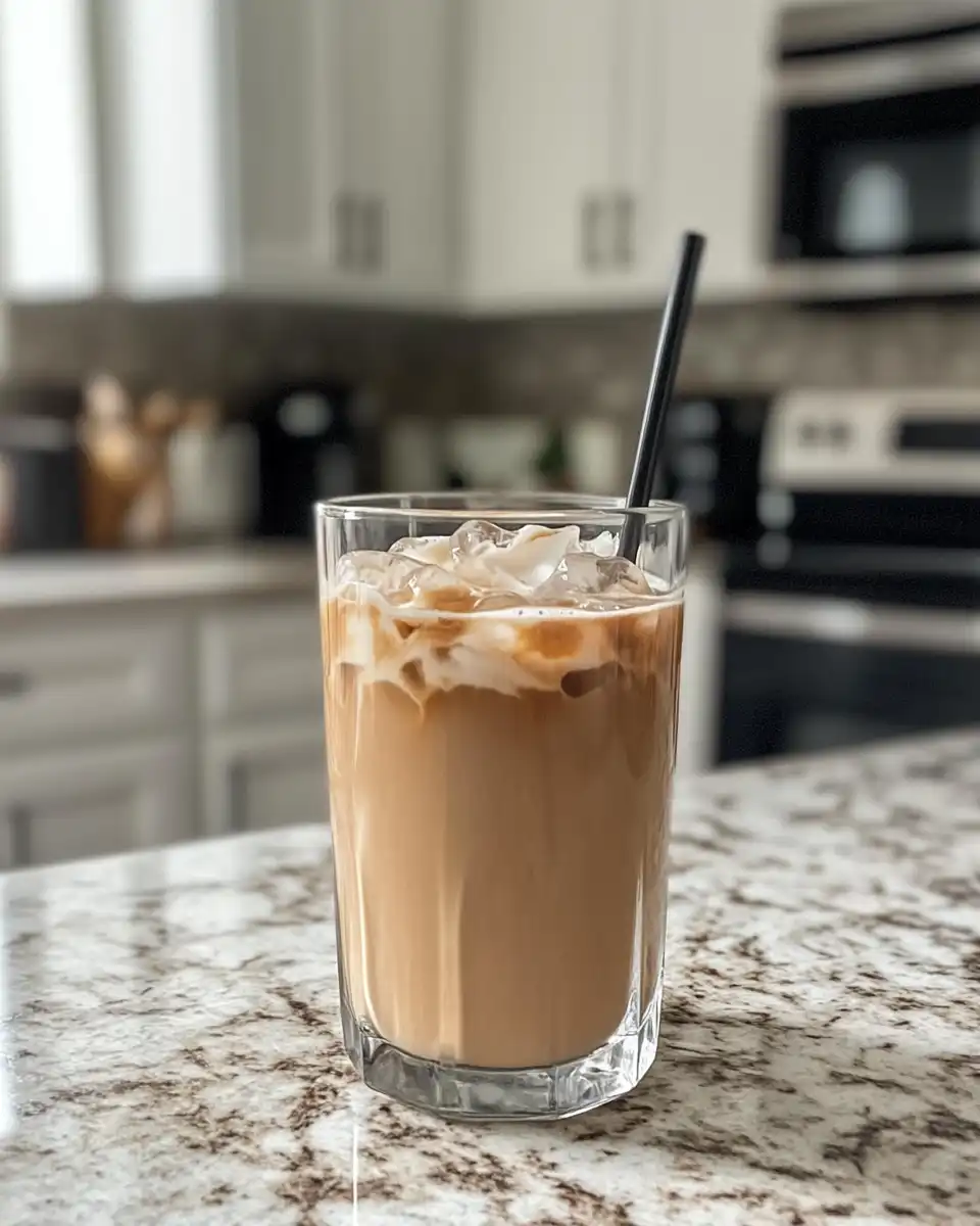 Cherry vanilla iced latte served and ready to drink