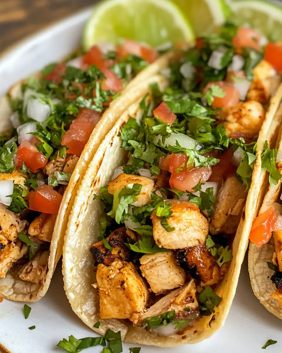 Finished chicken street tacos served with lime