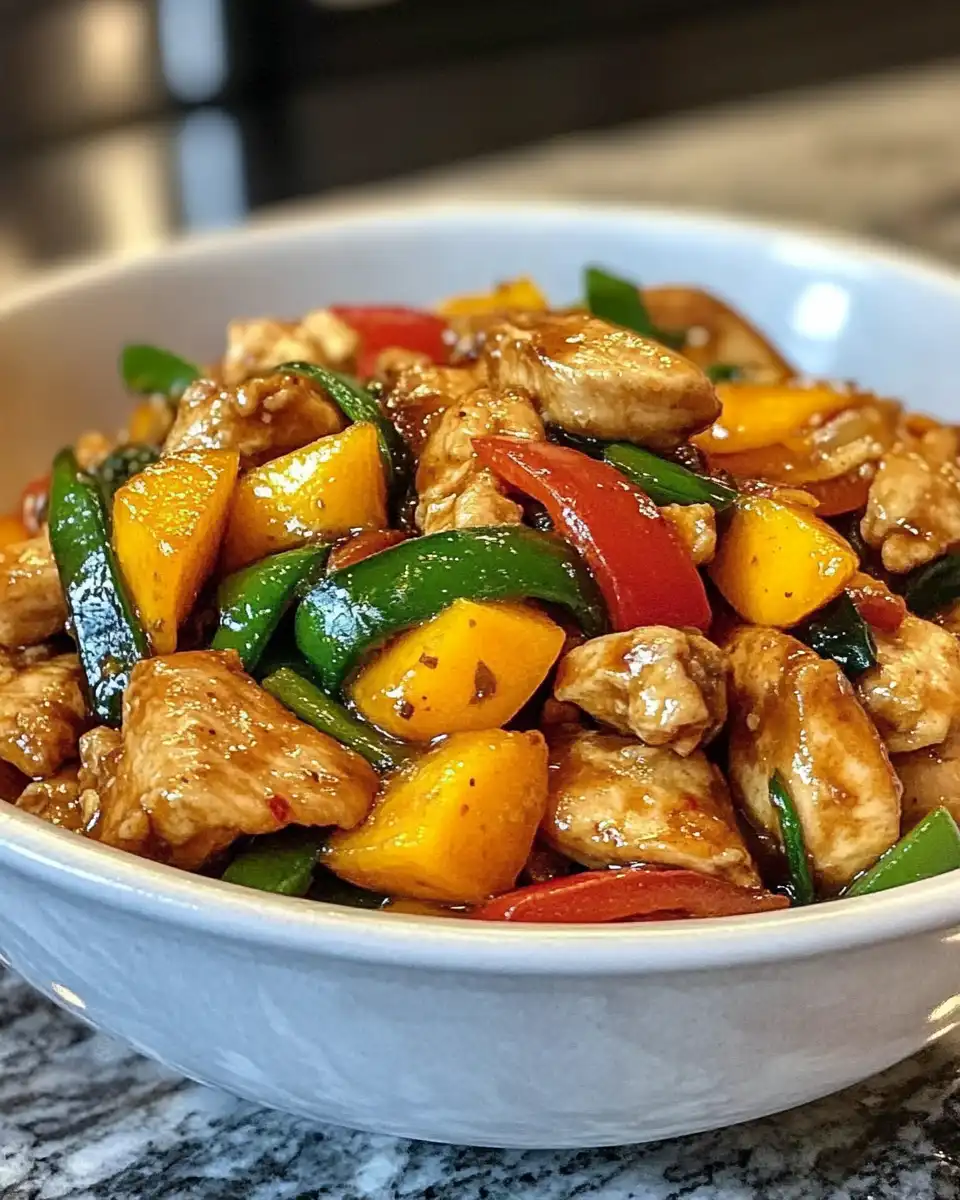 Steam rising from pressure cooker with mango chicken inside