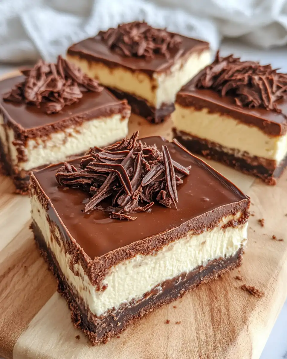 Chocolate cheesecake bars fresh and ready