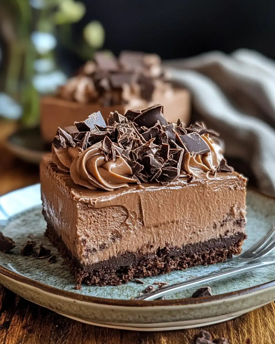 Served chocolate delight dessert showing layered crust and pudding