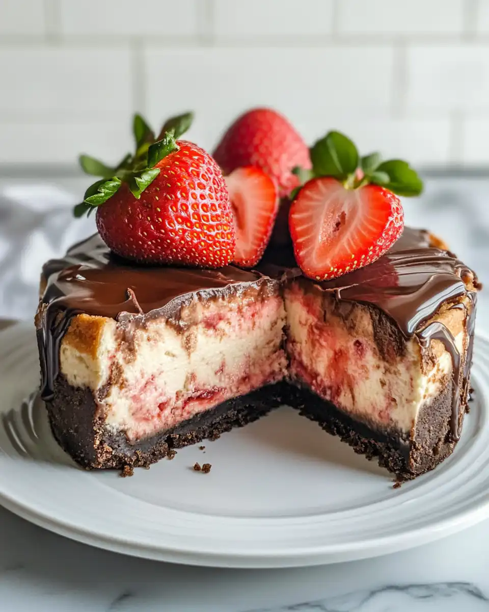 Finished strawberry swirl cheesecake slice