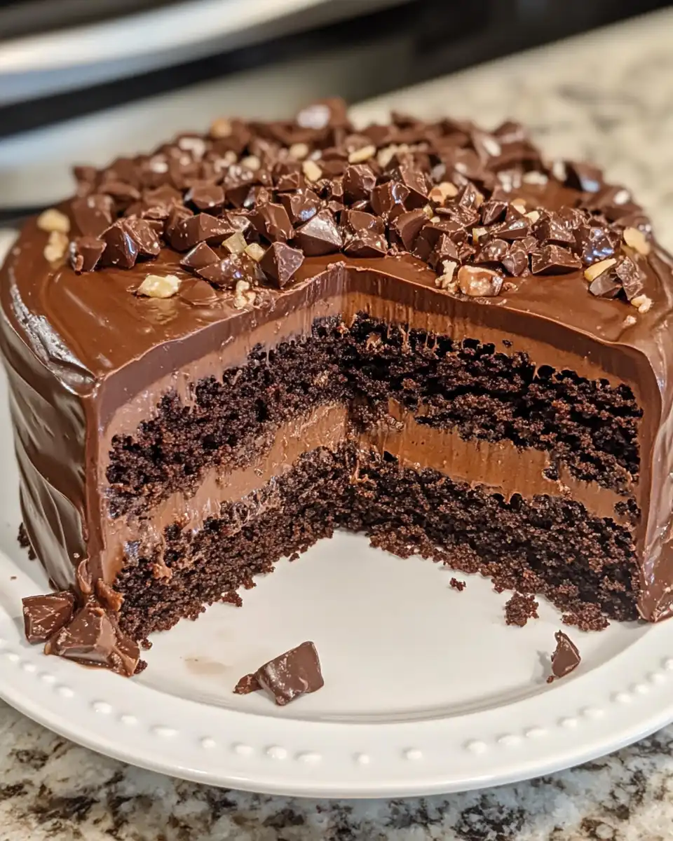 Ingredients including eggs, sugar, cocoa powder, and pecans arranged for chocolate turtle cake