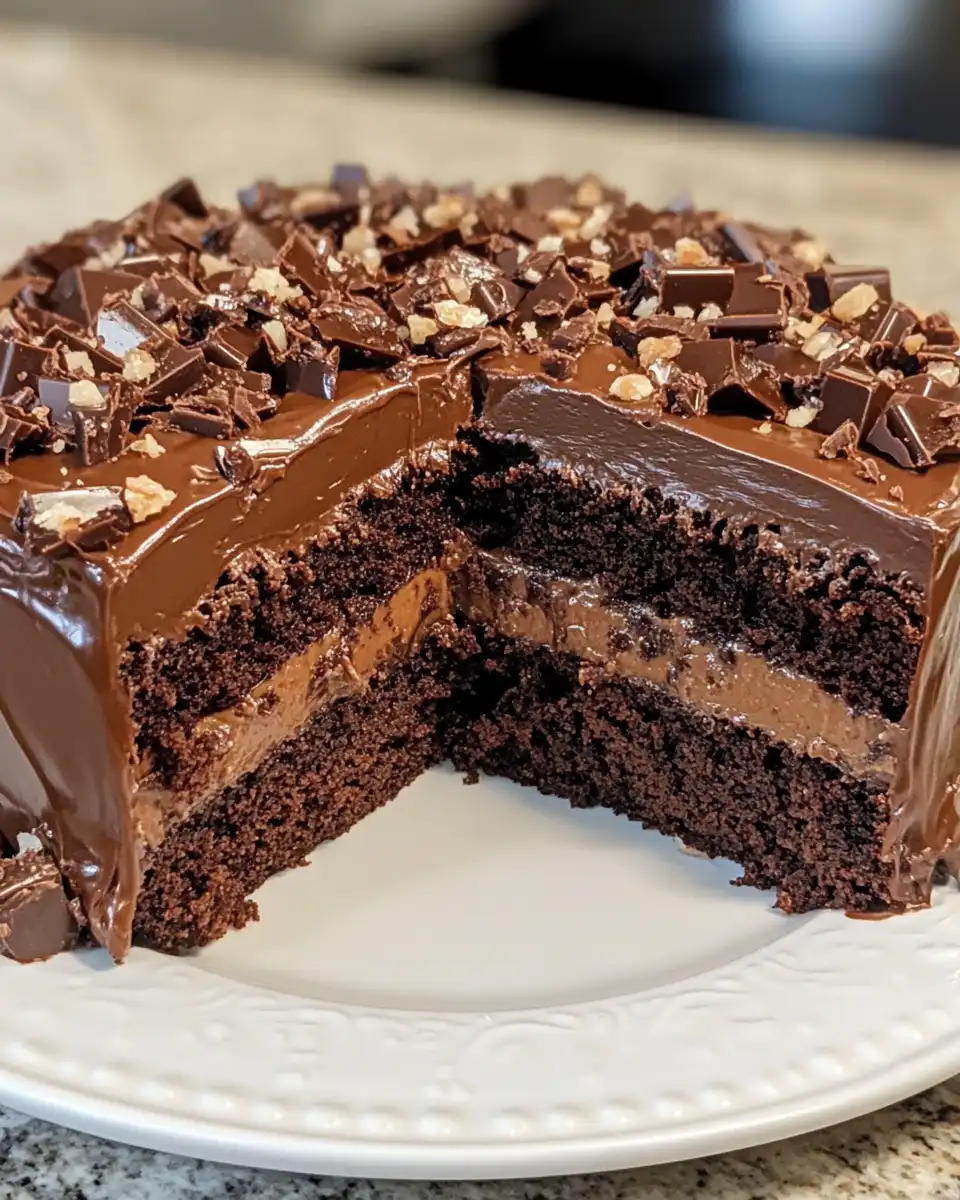 Chocolate turtle cake emerging from pressure cooker with sealing ring and float valve