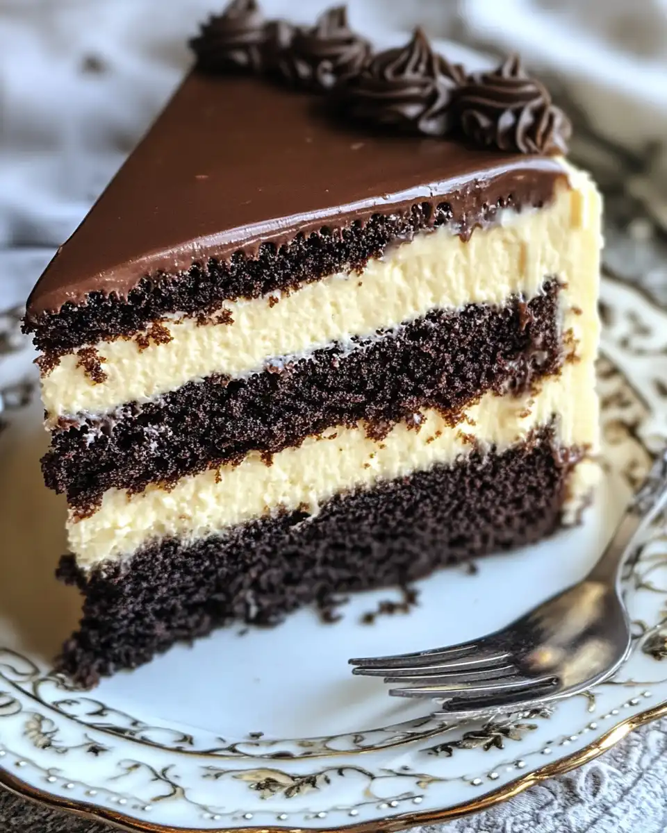 Layered triple chocolate mousse cake preparation