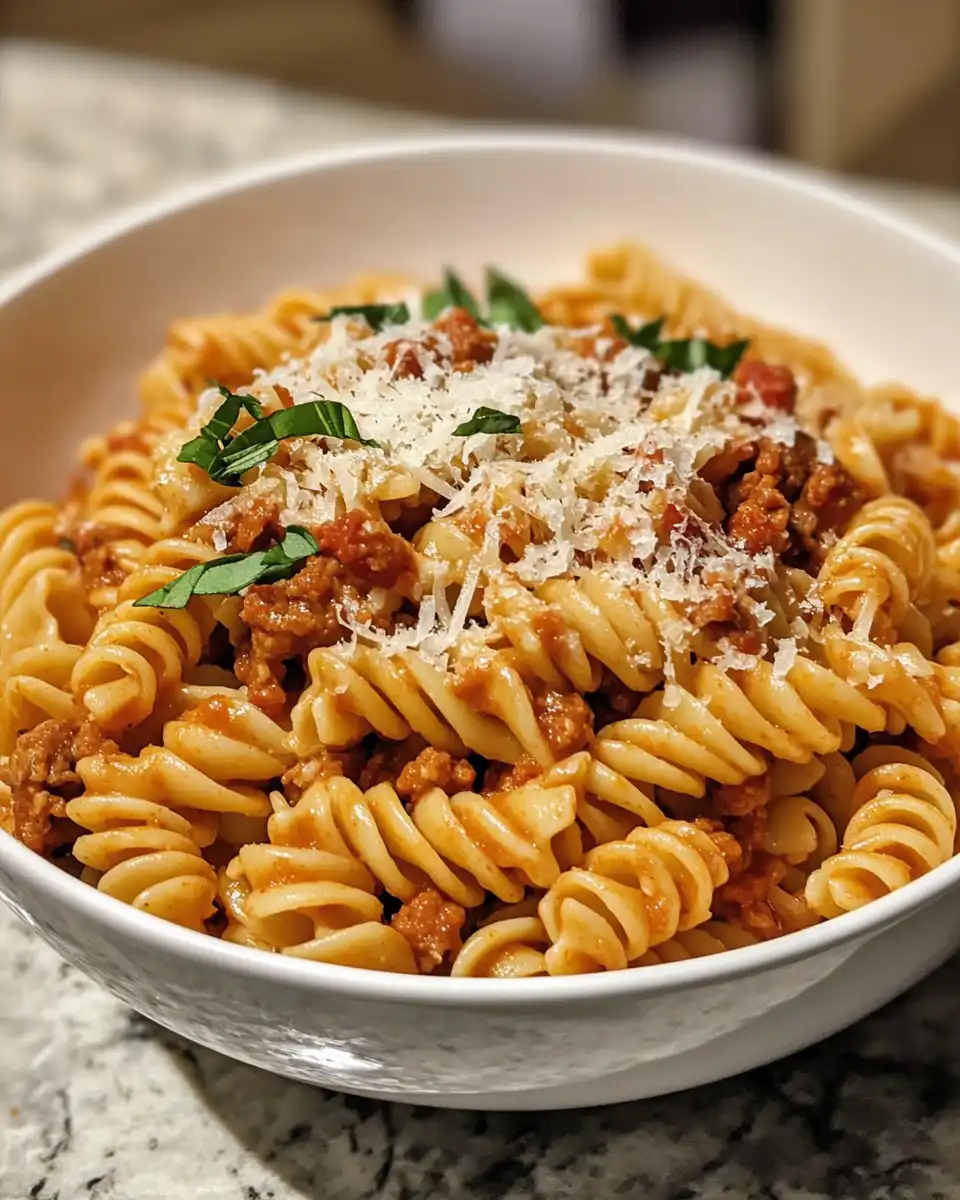 Creamy chorizo pasta steaming fresh in pressure cooker