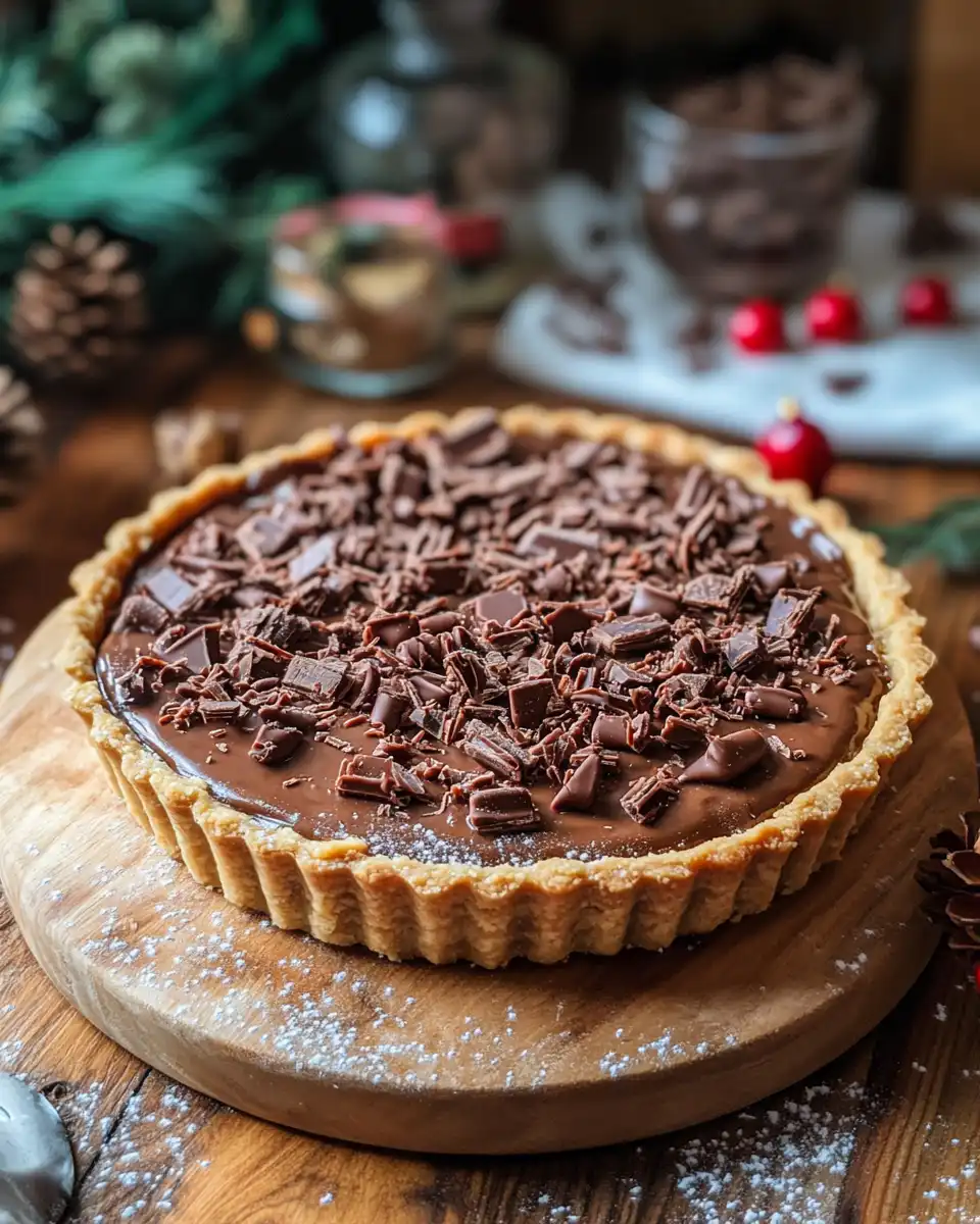 Pouring creamy chocolate topping over biscuit crust
