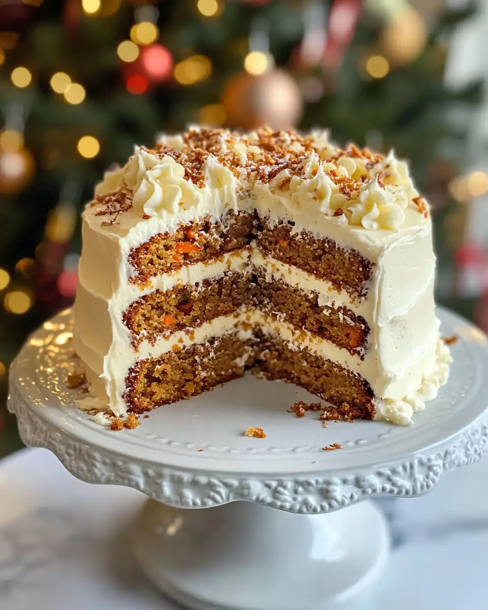 Slice of pressure cooker carrot pineapple cake with cream cheese frosting