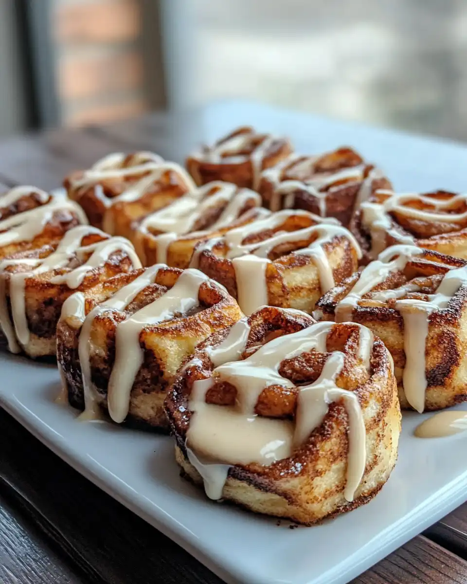 Cinnamon roll french toast bites cooking with golden crust