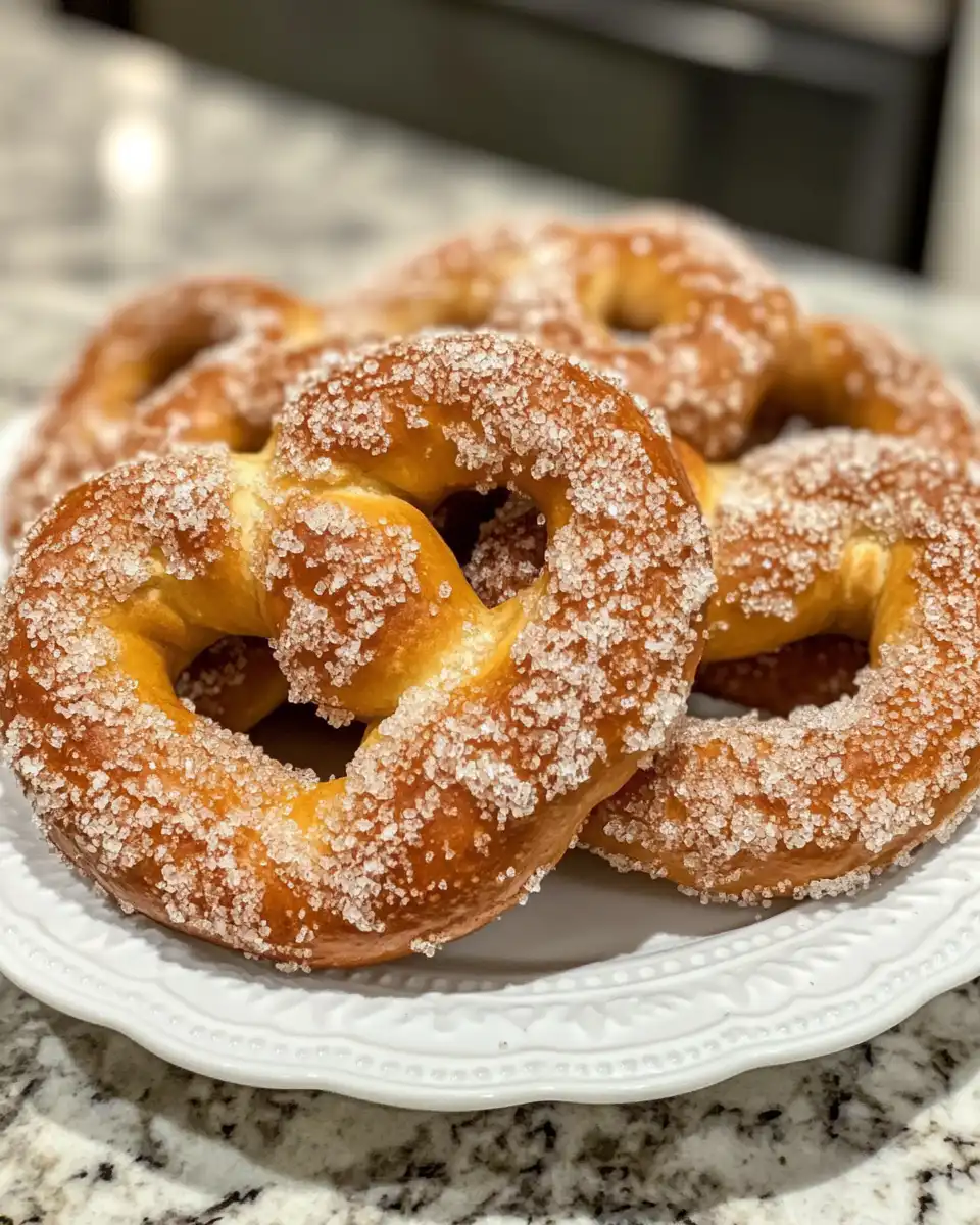Close-up of cinnamon sugar coated pretzel bites served with cream cheese dip