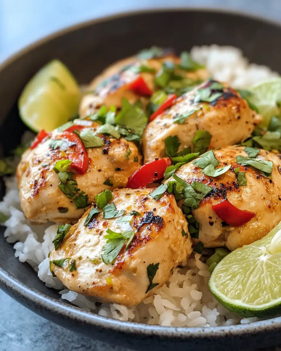 Close up of Coconut Lime Chicken steaming fresh from the pressure cooker